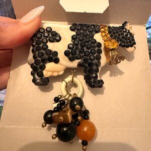 Black and Amber Cow Brooch with Dangle Beads - Women Jewelry